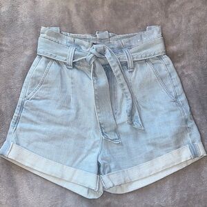 super high rise paper bag jean shorts